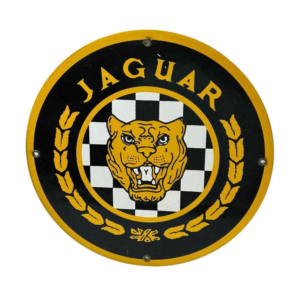 VINTAGE JAGUAR PORCELAIN SIGN DEALERSHIP STATION PUMP PLATE MOTOR OIL SERVICE